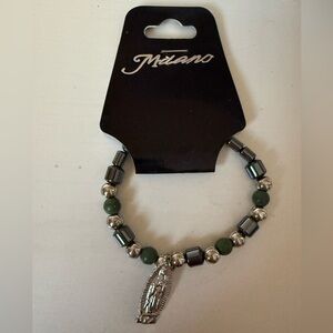 Milano beaded stretch bracelet with a Virgin of Guadalupe charm.